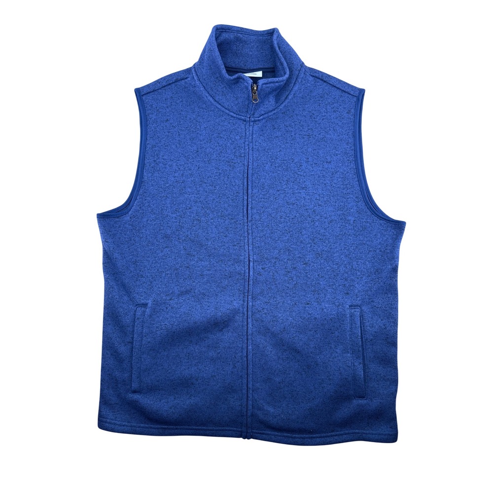 Saddlebred Mens Blue Heathered Sweater Fleece Full Zip Vest Medium Mock Neck
